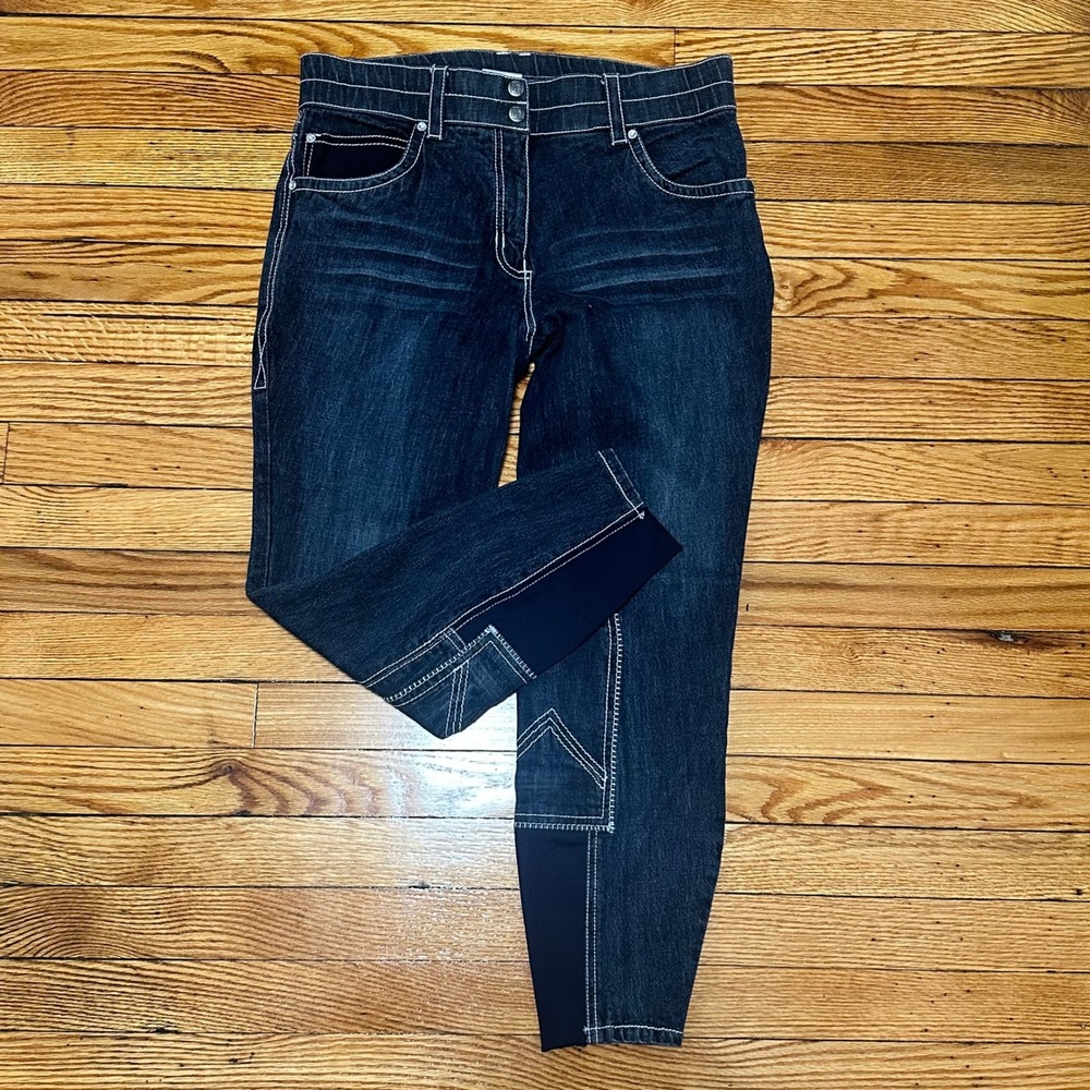 ROMFH Equestrian Denim Jeans Breeches Riding Pants‎ Dark Wash Logo Women 30R